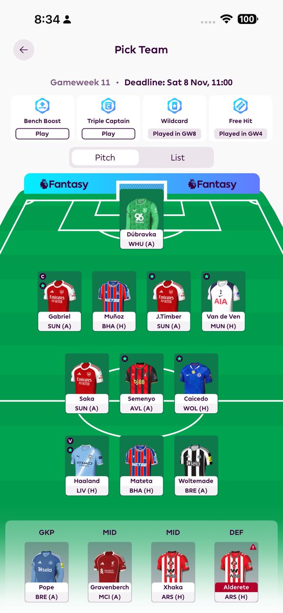 AfterOfficialy's tweet photo. @FPLTom_  I captained Gabriel , thoughts??? Also should I sub in anyone? https://t.co/tGh0dv54wN