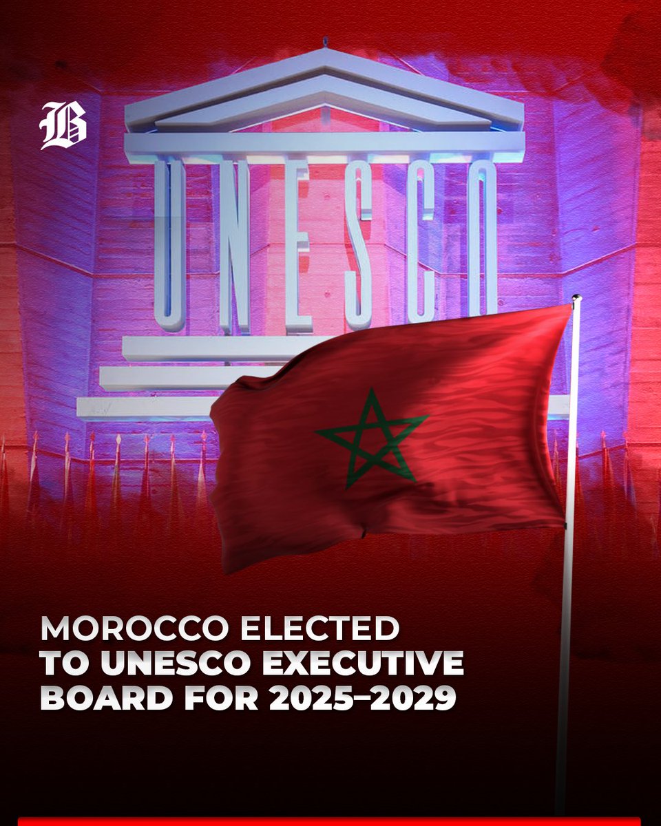 BarlamanToday's tweet image. Morocco has been elected to the UNESCO Executive Board for 2025–2029, leading the Arab group with 146 votes.

Jordan followed Morocco with 131 votes and Egypt with 114, while Algeria and Sudan were eliminated from the ballot.

#Morocco #UNESCO #ExecutiveBoard #ArabGroup