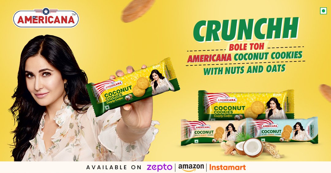 happydraj's tweet photo. #KatrinaKaif favourite crunch? You already know it 😉
#CrunchhBoleTohAmericana 
#AmericanaCoconutCookies
@Bonnfoods https://t.co/xYKs57kPhy