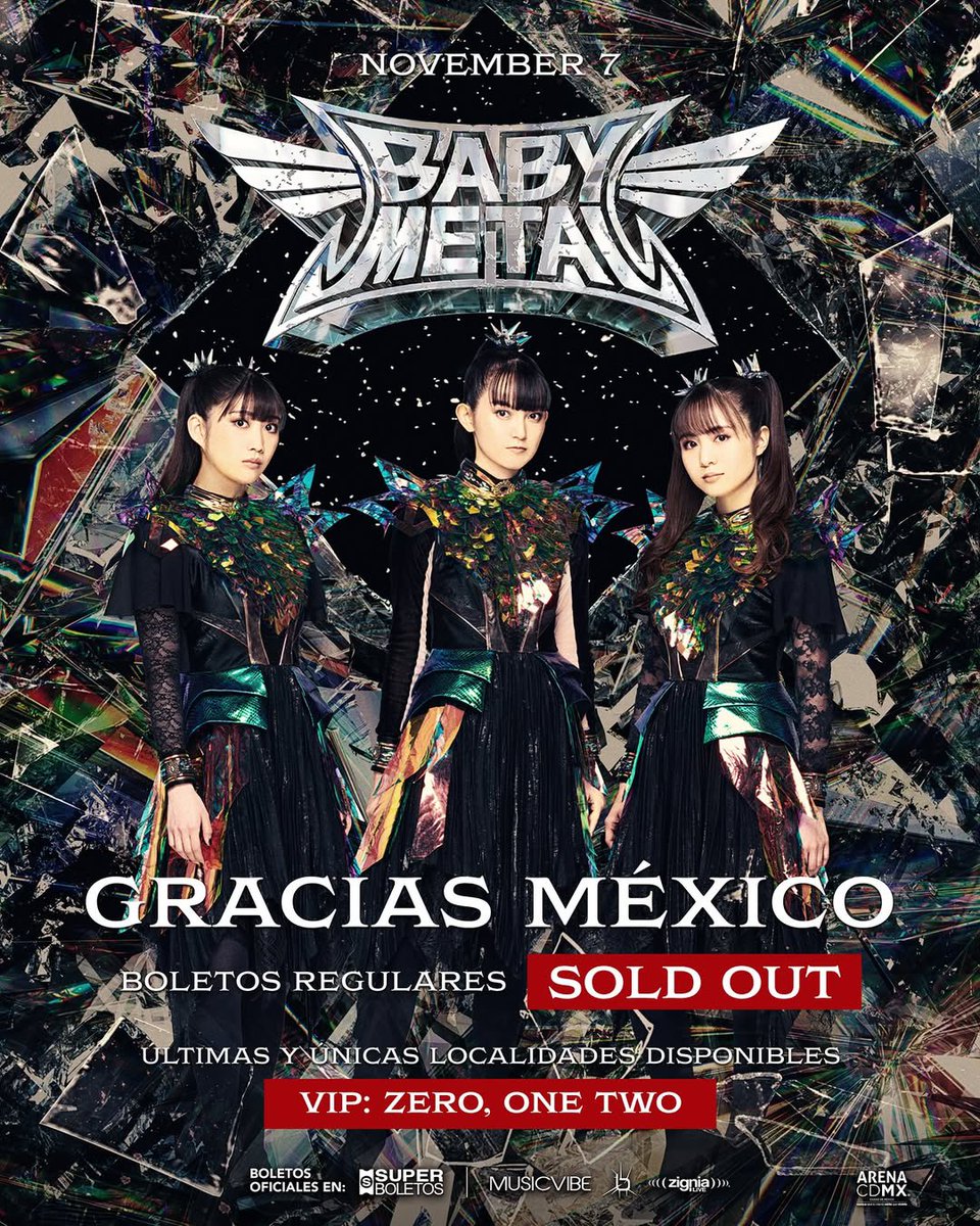 _sasametal's tweet photo. ＃BABYMETAL　＃ベビーメタル

UK　　　　O2アリーナ（20000人）
USA     　　INTUIT DOME(18000人）
MEXICO　  ARENA CDMX (22000人）

キャパ2万人クラスをほぼ現地人でソールドアウトって、、

結成当時かかげていた世界征服という目標を
公式とかで新たに設定し直して発表しないかしらｗ https://t.co/zMZAStnoml