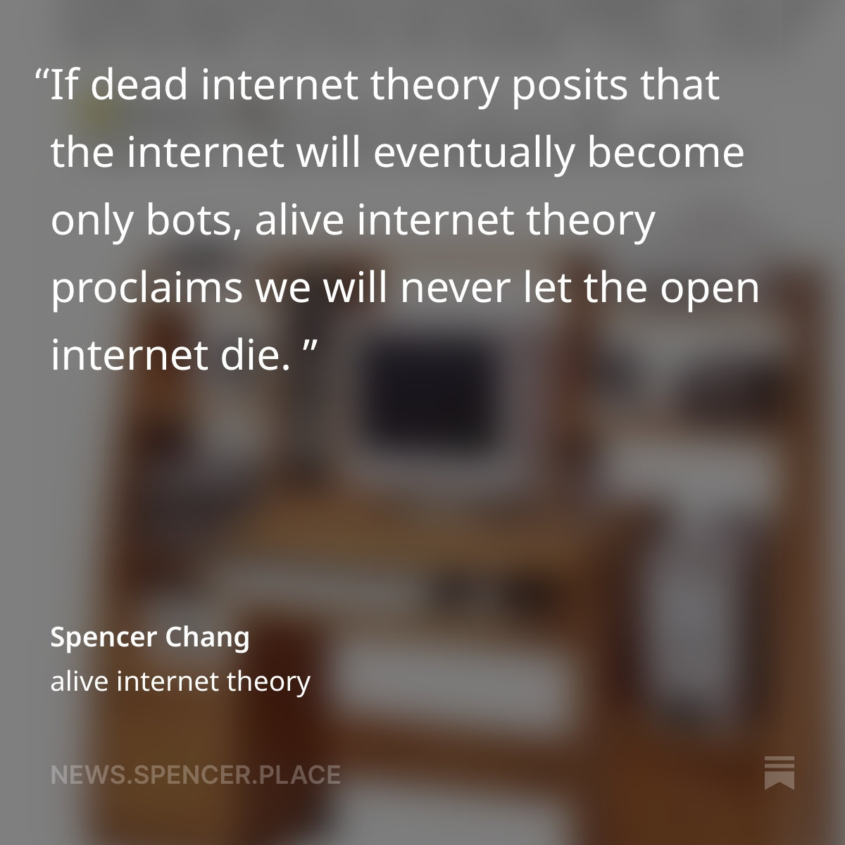bnox's tweet image. The rise of bots and extractive platforms fuels the #DeadInternetTheory but @spencerc99’s #AliveInternetTheory proclaims we will never let the open internet die. Reclaim the internet as a vibrant public space for genuine connection, not just consumption.
 news.spencer.place/p/alive-intern…