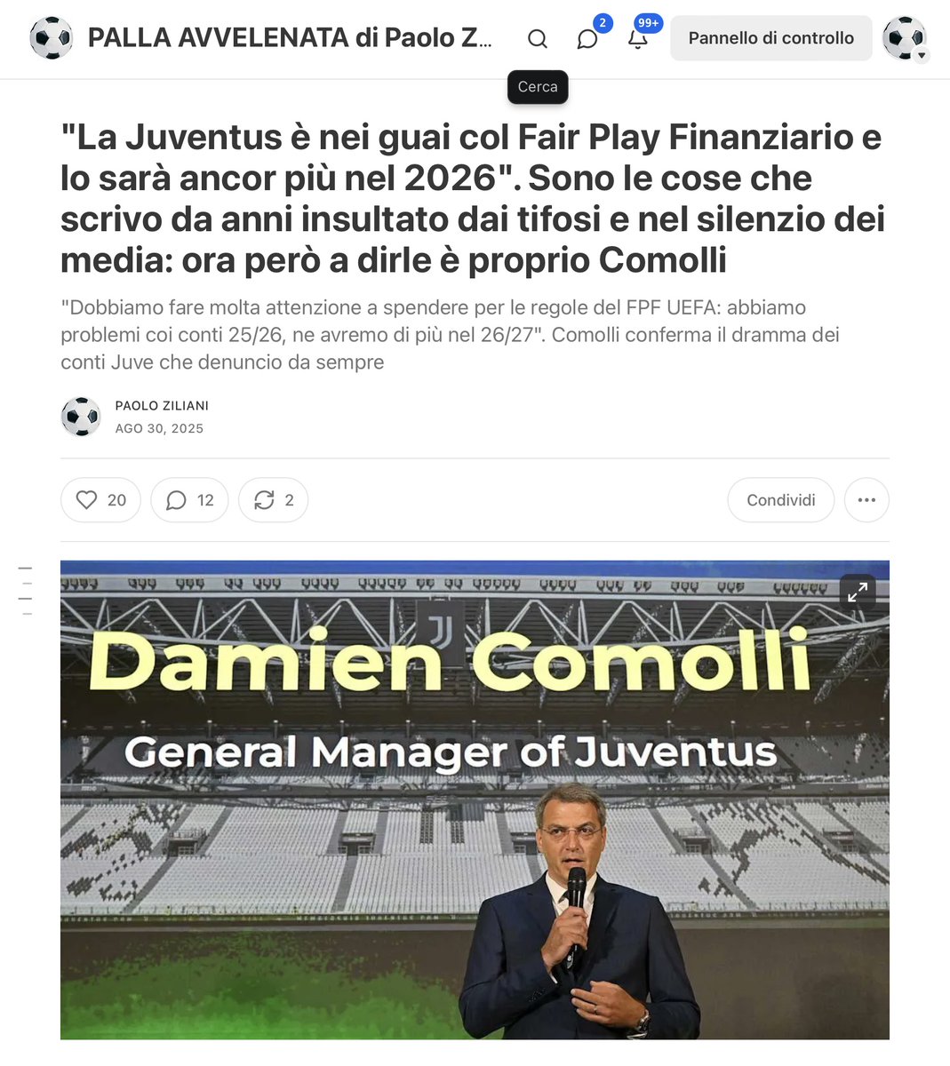 ZZiliani's tweet image. A dicembre la CONSOB, a gennaio Ronaldo e a maggio l'UEFA. Ci sono tre spade di Damocle che pendono sul capo della Juventus: il tutto mentre la Procura FIGC dorme e i media continuano a far finta di niente
"Ci aspettiamo pene lievi per evitare quel che già è successo" ha detto…
