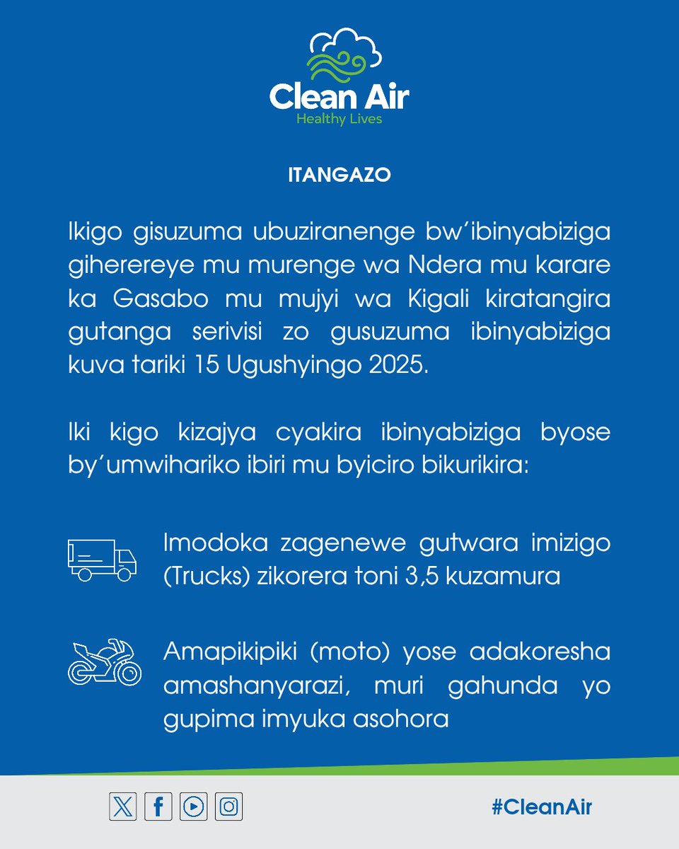 📢Ikigo gisuzuma ubuziranenge bw'Ibinyabiziga cya Ndera kigiye gutangira gutanga serivisi. Imodoka zagenewe gutwara imizigo ndetse na moto zidakoresha amashanyarazi bizajya bisuzumirwa muri iki kigo kuva tariki 15 Ugushyingo 2025.