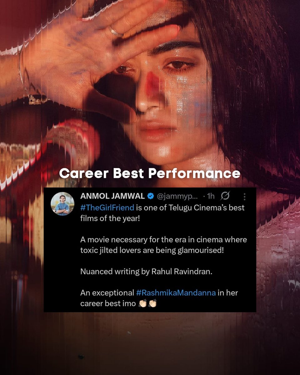 geethanjali2504's tweet photo. When art meets emotion — #RashmikaMandanna redefines brilliance in #TheGirlfriend 🌹✨ #TeluguCinema #ActingMasterclass https://t.co/Hh9RoS9B3g
