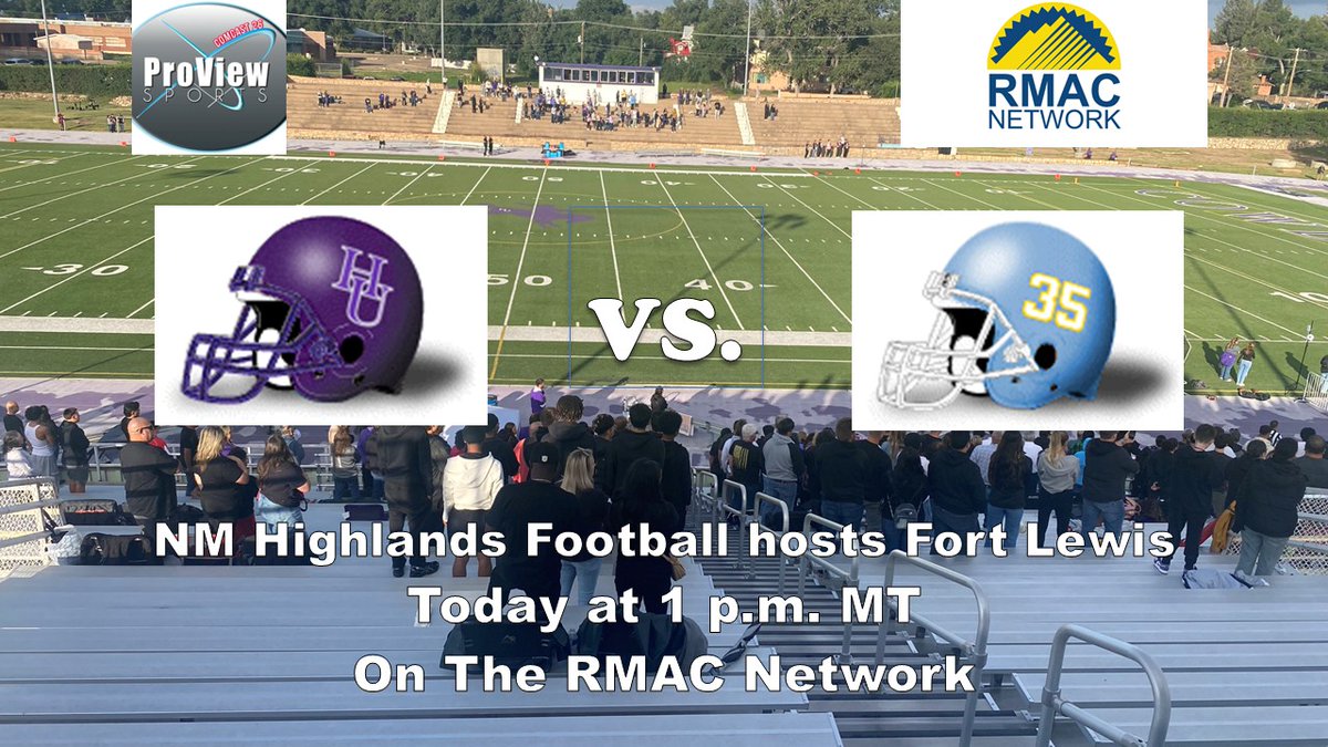 ProViewTV's tweet image. College Football, New Mexico Highlands vs. Fort Lewis Today (Saturday) at 1 p.m. MT with @ScottGaletti and Eddie Smith on The RMAC Network.
Broadcast link below.
rmacnetwork.com/nmhighlands/?B…