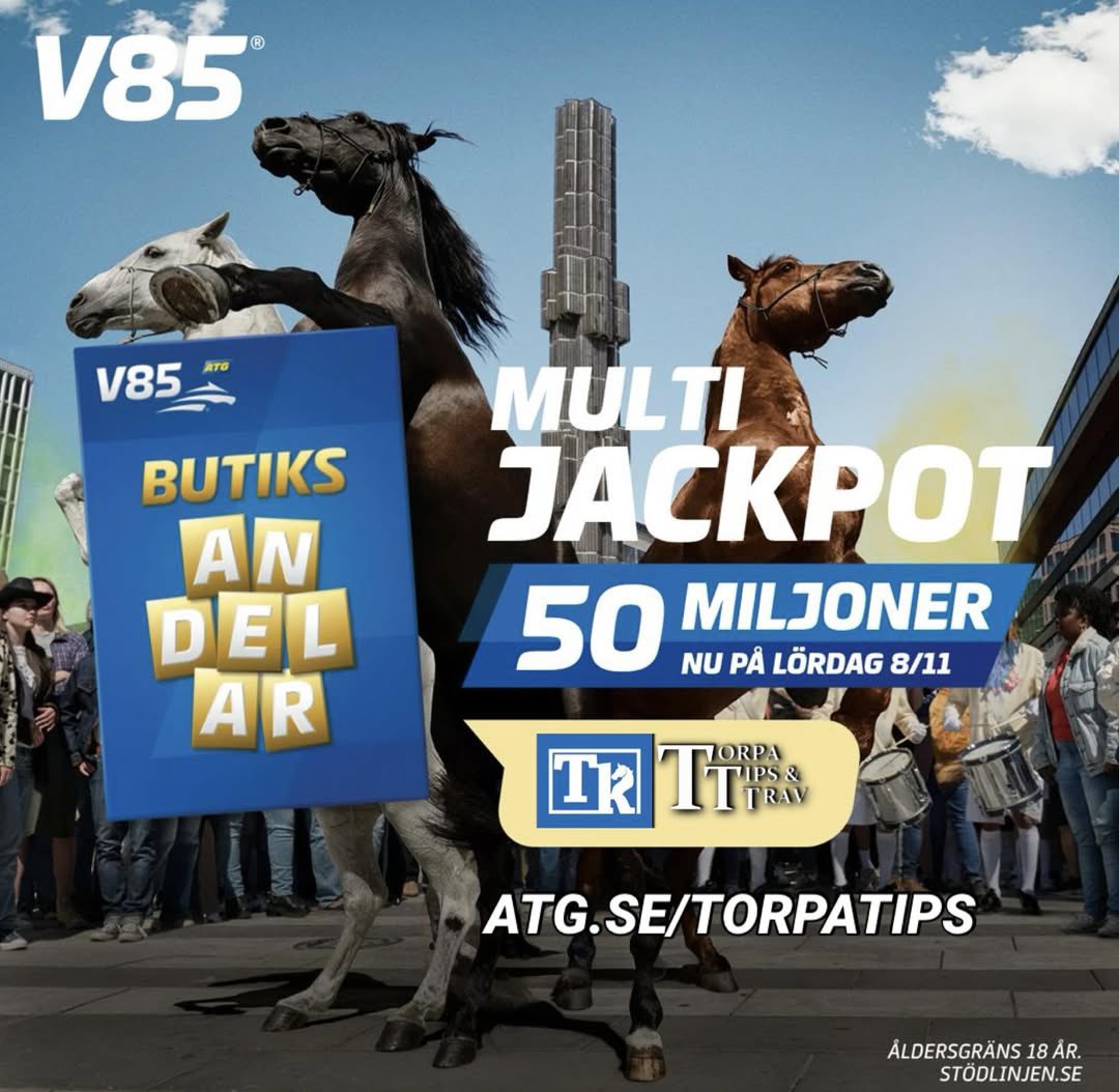 𝐉𝐀𝐂𝐊𝐏𝐎𝐓 𝐏𝐀̊ #𝐕𝟖𝟓 - 𝐕𝐈 𝐒𝐏𝐄𝐋𝐀𝐑 𝐎𝐌 𝟓𝟎 𝐌𝐈𝐋𝐉𝐎𝐍𝐄𝐑 𝐈 𝐃𝐀𝐆 💰🐴

I dag har vi ett riktigt härligt spelläge när det är jackpot på V85 med 25 miljoner EXTRA i potten!

⏰ Spelstopp: 16.10 ‼️

Här finns ALLA våra spel: atg.se/torpatips/V85_… 👈🏻