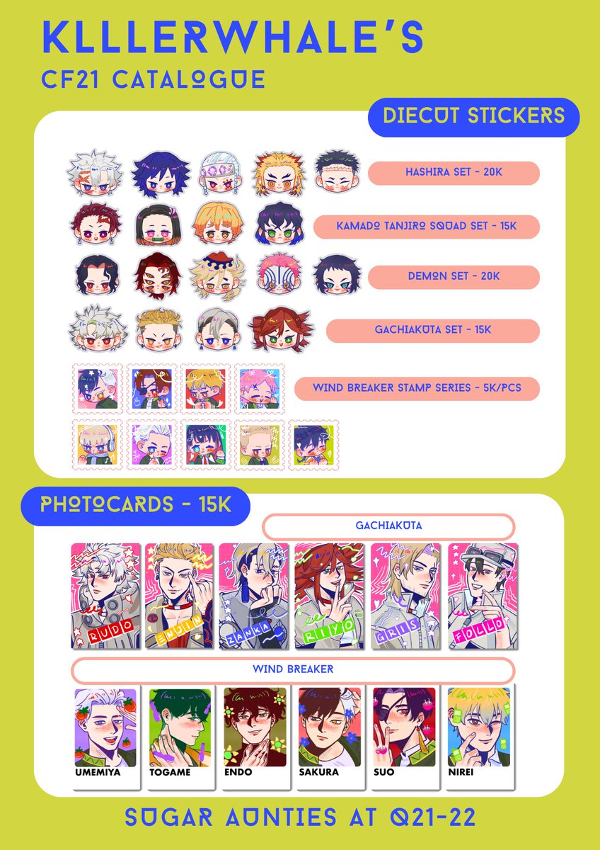 KlLLERWHALE_'s tweet photo. 🔁 / ❤️ Appreciated! 
My #CF21 CATALOGUE, MAIL ORDER, and GIVE AWAY is here 🌈

📅: ICE BSD, 15-16 Nov
🛒: Q21-22 (Sugar Aunties)
🖼️: Demon Slayer, Wind Breaker, Gachiakuta, JJBA

Mail order info
💌: 10 - 23 Nov
🔗: https://t.co/H08rieimu8 

GA RULES ⬇️ https://t.co/Js9MwFBVKf