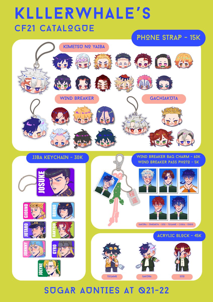 KlLLERWHALE_'s tweet photo. 🔁 / ❤️ Appreciated! 
My #CF21 CATALOGUE, MAIL ORDER, and GIVE AWAY is here 🌈

📅: ICE BSD, 15-16 Nov
🛒: Q21-22 (Sugar Aunties)
🖼️: Demon Slayer, Wind Breaker, Gachiakuta, JJBA

Mail order info
💌: 10 - 23 Nov
🔗: https://t.co/H08rieimu8 

GA RULES ⬇️ https://t.co/Js9MwFBVKf