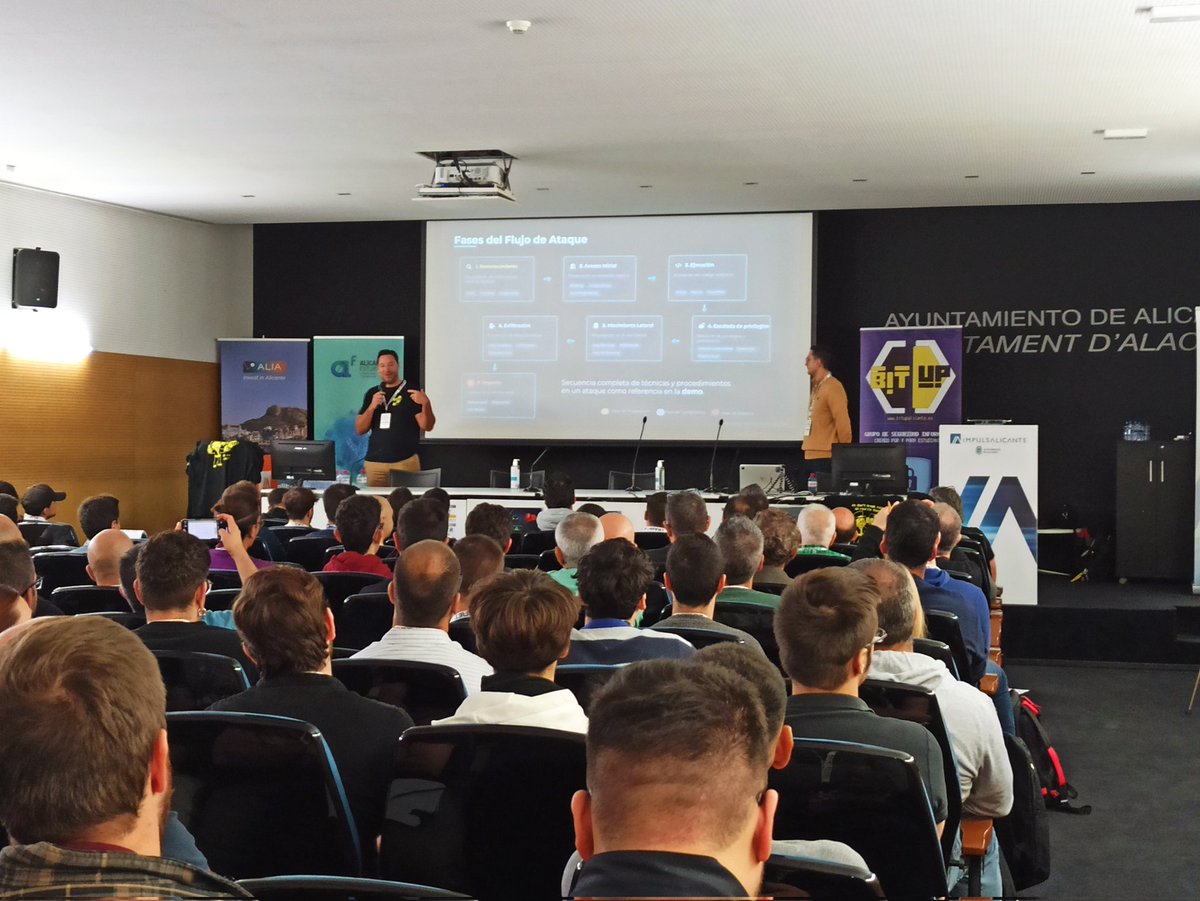 Buenos dias! 
Ya estamos con la primera de las charlas del dia ! 

"Detección proactiva de adversarios"
<a href="/RickyLafleur1/">Ricky LaFleur</a>
<a href="/loriendr/">LórieN</a> 

#BitUP2025 #Cibersecurity #Hacking