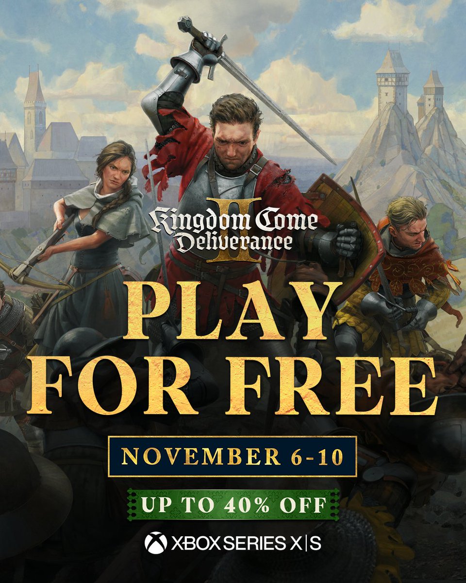 KingdomComeRPG's tweet image. Still haven’t tried #KCD2? You’ve got the weekend!
Play for free on Xbox &amp;amp; Steam now, and if you love it, keep it for up to 40% off!
