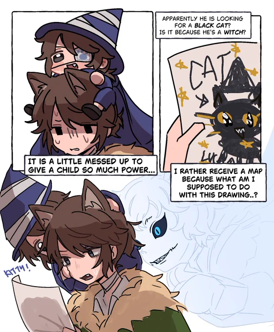 4/?

Is this not the kitty you want? 🐈‍⬛ 

//losing motivation for this with all the Christmas music playing :D

The black cat ties to the cat cult cuz yknow… I'm probably gonna wrap this AU up for now (。 ́︿ ̀。)  maybe one more doodle.. 