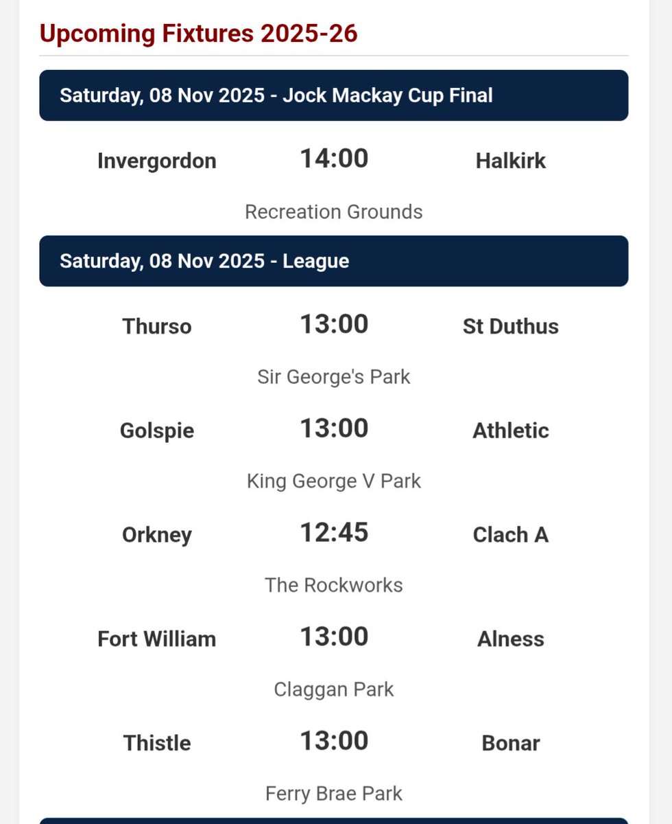 This afternoon's league and cup fixtures