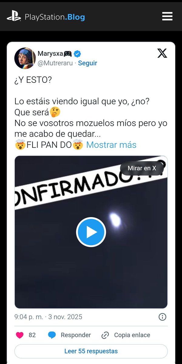 Mutreraru's tweet photo. 🔵Anoche viendo publicaciones por mi tl y tal me encontré un post de  SERTXU sobre la campaña que están haciendo en @PlayStationES y puso el enlace del blog de Play.📝 (Tenéis que leerlo que se vienen cositas)

Total que me puse a leer y bueno me lleve tremenda sorpresa al ver que en el Blog sale mi post de lo del video de la nave espacial que compartimos muchos mozuelillos bellisimosl!!🤯🤯

No sabéis la ilusión que me hace en serio, de verdad que muchísimas gracias por contar conmigo💙💙💙
Estáis haciendo un trabajazo increíble, sois unos fenómenos!!💯💯

#PlayStation