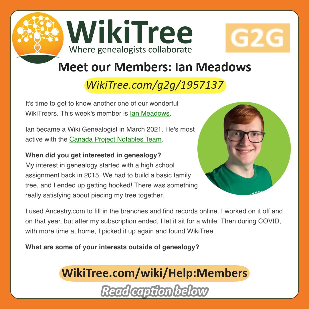 WikiTreers's tweet photo. #WikiTreeMeetOurMembers: Ian Meadows
We're celebrating Ian this week for his awesome contributions to our #CollaborativeGenealogy community. π
Read more about his WikiTree journey: https://t.co/cuZuEq0fu4
#WonderfulWikiTreers https://t.co/fnZ5sQDNAN
