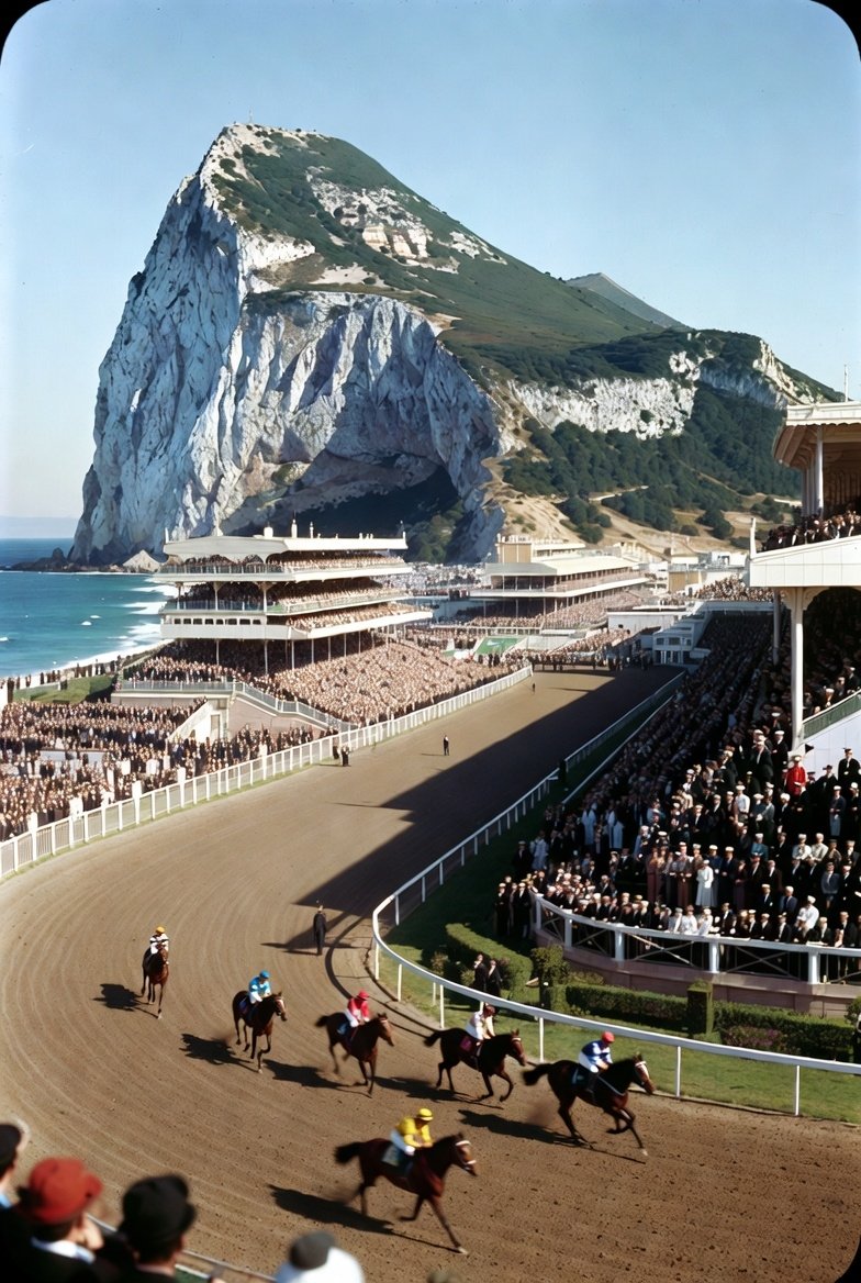 JamesMakey1917's tweet image. #ImagineGrok #AskGrok #AI 

&quot;Gibraltar and the surrounding area as a 19th/20th century racecourse&quot;