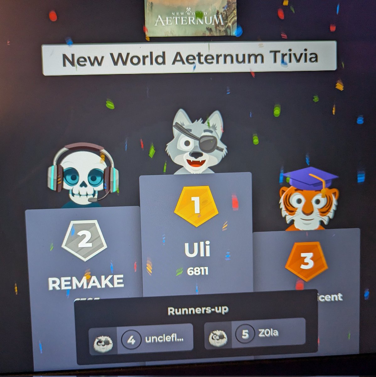 Day 1 off our weekend event called  (Have a) Good Night Aeternum <a href="/playnewworld/">New World: Aeternum</a>  NW Trivia using <a href="/Kahoot/">Kahoot!</a> followed by Imperial Palace. Round 2 tonight! Over 500K in prizes so far! #valhalla #SoulSentinels matching pj's for ECR, house tours.