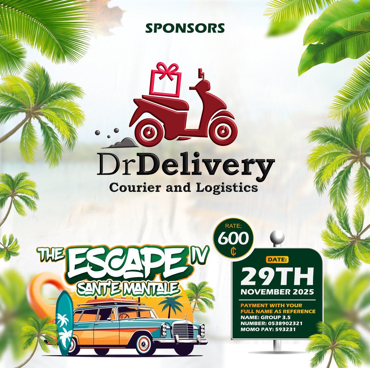 TheEscape16's tweet photo. Official Sponsor Alert!

We’re excited to announce that Dr Delivery Courier GH is an official sponsor of The Escape, Santé Mentale , a unique initiative focused on mental health awareness and emotional well-being. https://t.co/SJhRX6yYvf