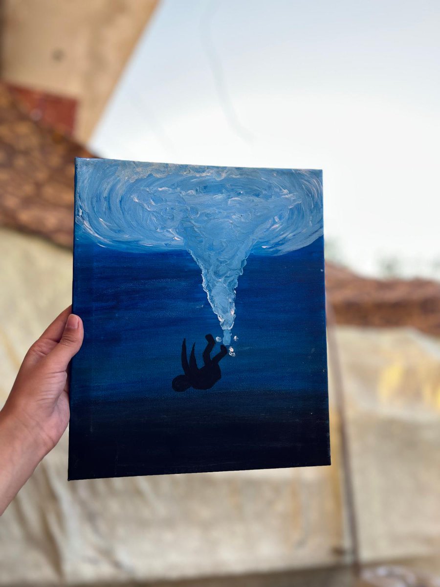 “A powerful piece that captures the feeling of drowning and loss we all face today — a silent cry asking if there’s a way back to the surface. Thank you, Sarah🌊, for this hauntingly beautiful expression.” <a href="/Sara500aaa/">artist Sara in Gaza 🎨📍🇵🇸</a>