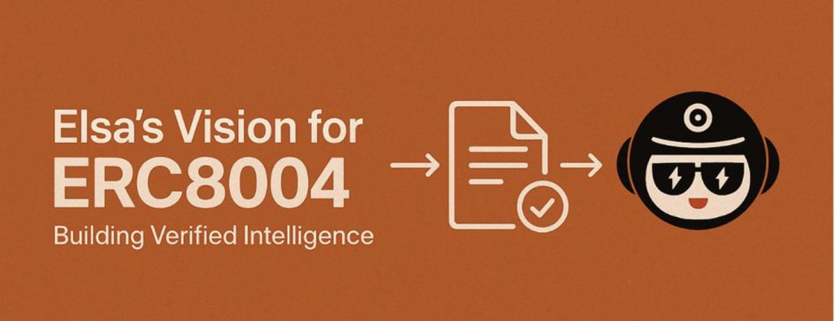 enezito_'s tweet photo. Unlocking trustless AI collaboration in Web3 isn’t just a nice to have anymore.
That’s why Elsa’s move to integrate ERC-8004 matters a lot. 

1. Agent identity, on chain

ERC-8004 creates a registry where AI agents (yes, like HeyElsa) get verifiable identities on chain. 

That means no more black box bots or hidden logic, your agent has a passport of sorts.  

2. Reputation + validation built in

With ERC-8004, agents aren’t just identified, they’re also rated, verified, and bound by on-chain rules. 

That gives you, the user, confidence.

3. Cross agent collaboration, trustless
Agents can work with other agents across chains & organizations without requiring a central gatekeeper. 

That means @HeyElsaAI could someday coordinate with other tools, bots or services all on chain, all trustless.  

4. Us building Web3 differently

What this does for us users: we’re moving toward a Web3 where the invisible tech actually becomes visible. 

Where agents are accountable and interactions aren’t just ‘hey click this button’ but ‘hey my agent did X and I can verify it.’

HeyElsa’s adoption of ERC-8004 signals that the team isn’t just chasing convenience, they’re investing in trust, transparency & next-level interoperability.

So yes, why does this excite me? Because usability is half the battle, trust is the other half.
If we use a tool that automates things but we don’t trust it, we’re still stuck.

HeyElsa + ERC8004 = usability and trust.

gElsa