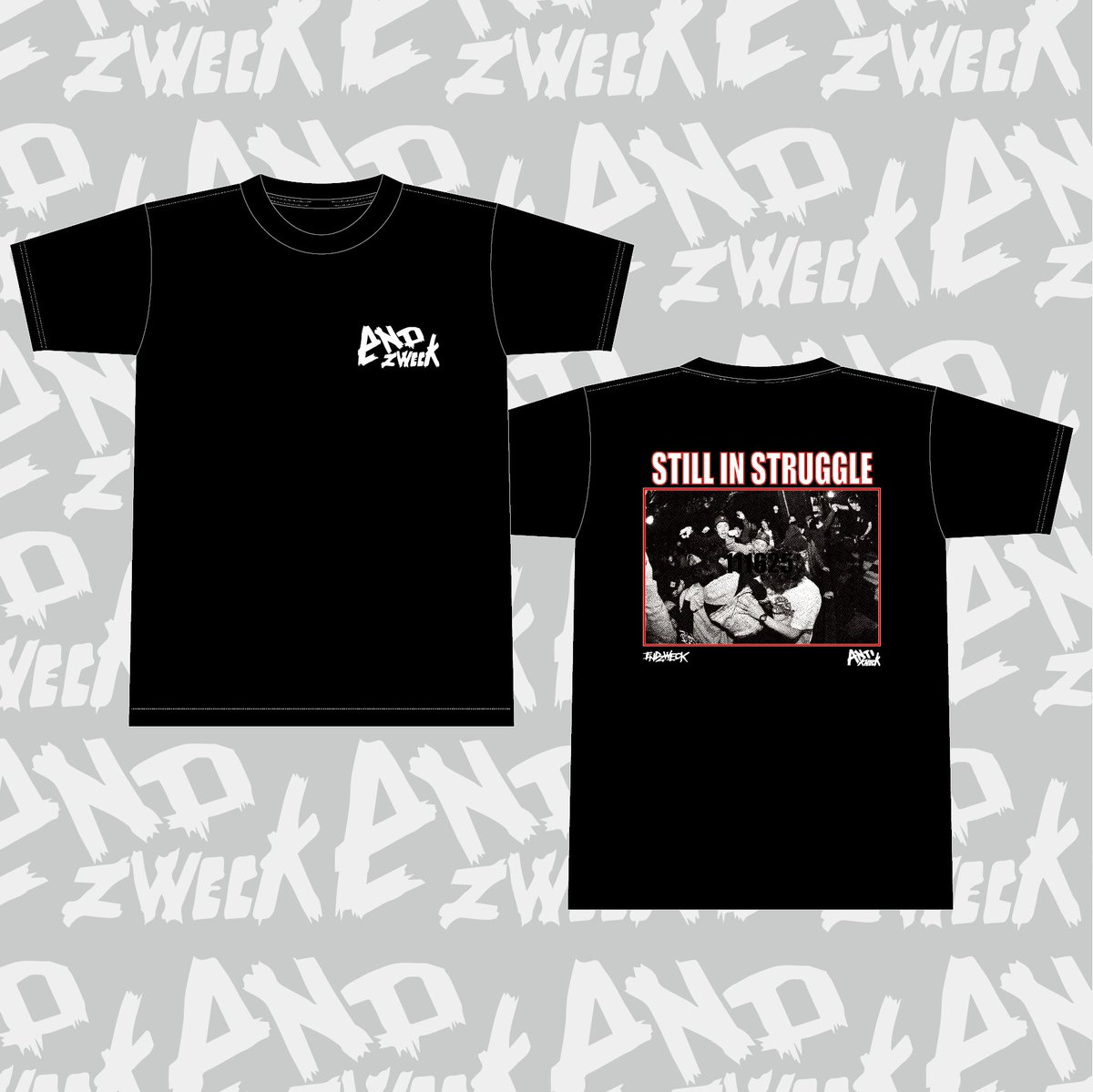endzweckjp's tweet photo. 11/16＠アンチノックのFREE SHOWにて当日限定Tシャツを販売します！フロントはおなじみのロゴをENDZWECK仕様に、バックの写真はアンチノックでのライブ写真を使用！LTTG、アットワンも11/16の為に考えてくれたシャツを販売予定。お早目のご予約をお待ちしています！https://t.co/TDTs9USl35 https://t.co/njpwmBlLVh