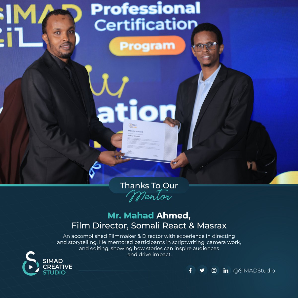 SIMADStudio's tweet photo. 𝐓𝐡𝐚𝐧𝐤𝐬 𝐓𝐨 𝐨𝐮𝐫 𝐃𝐞𝐝𝐢𝐜𝐚𝐭𝐞𝐝 𝐌𝐞𝐧𝐭𝐨𝐫𝐬 who guided, inspired, and challenged our mentees throughout the 𝐂𝐫𝐞𝐚𝐭𝐢𝐯𝐞 𝐁𝐨𝐨𝐭𝐜𝐚𝐦𝐩 (𝐂𝐁𝟎𝟑), part of the Professional Certification Program from SIMAD iLab.
#CreativeBootcamp #SIMADStudio #SIMADiLab https://t.co/v0jdo25bFi