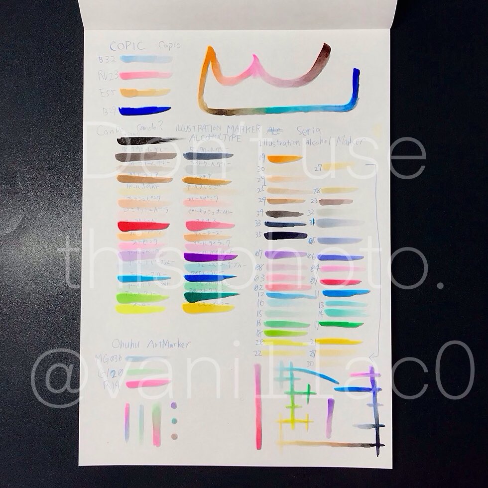 ミューズ様( <a href="/muse_paper/">株式会社ミューズ ゆるっとアート</a> )の #ミューズ絵画展2025夏 で頂いたニューマーカーパッドやっと開けられました~✍️

コピックさん、CanDoさん、Seriaさん、Ohuhuさんのアルコールマーカーでちょっぴり色見本

紙面の感触はつるつるしっとり(？)
真っ白なのが嬉しいです！