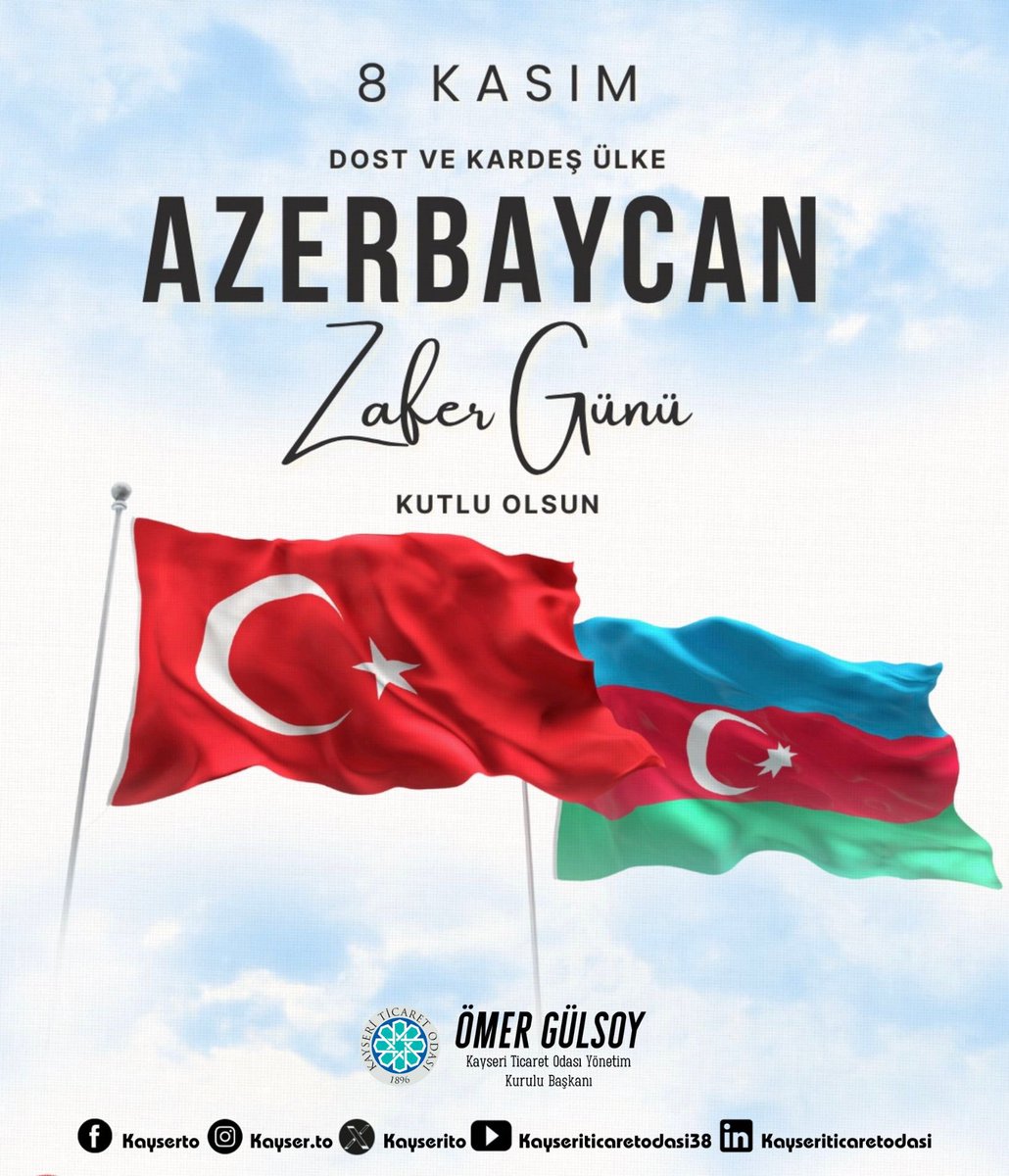 Omer_Gulsoy_KTO's tweet photo. Karabağ Zaferi’nin 5’inci yıl dönümünde, can Azerbaycan’ımızın Zafer Günü’nü tebrik ediyoruz.
Karabağ’ı özgürlüğüne kavuşturan şehitlerimizi rahmetle, gazilerimizi minnetle anıyoruz. 🇹🇷🇦🇿
#azebaycan #karabağ https://t.co/QDGzQWtRoy
