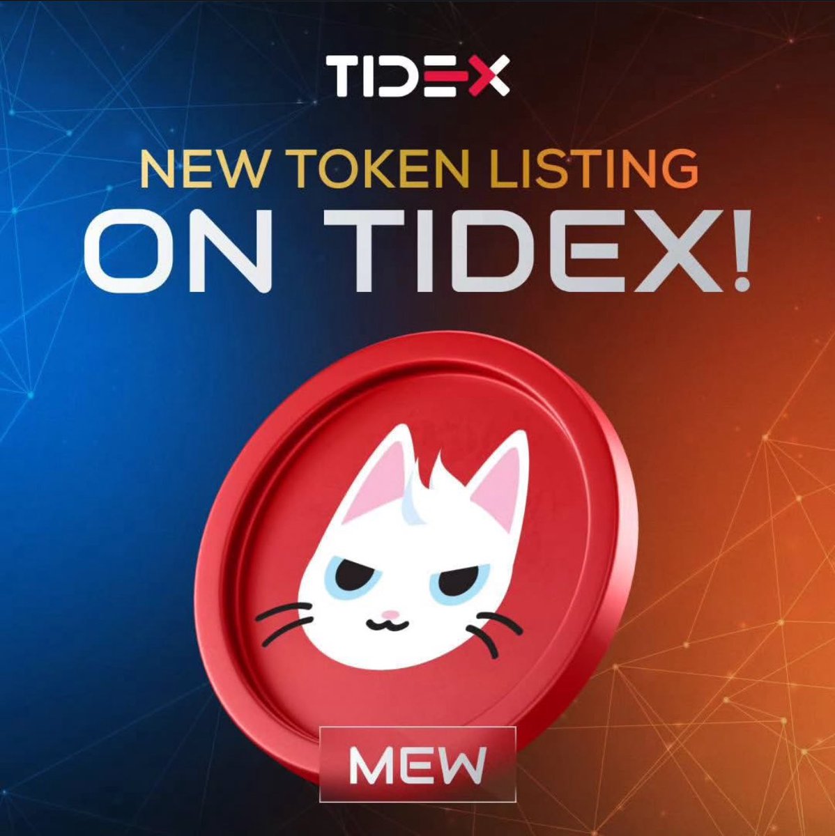 tidex_exch's tweet image. Cat in a Dog&apos;s World (MEW) Listing on TIDEX!
MEW is a cat meme token on the Solana blockchain.