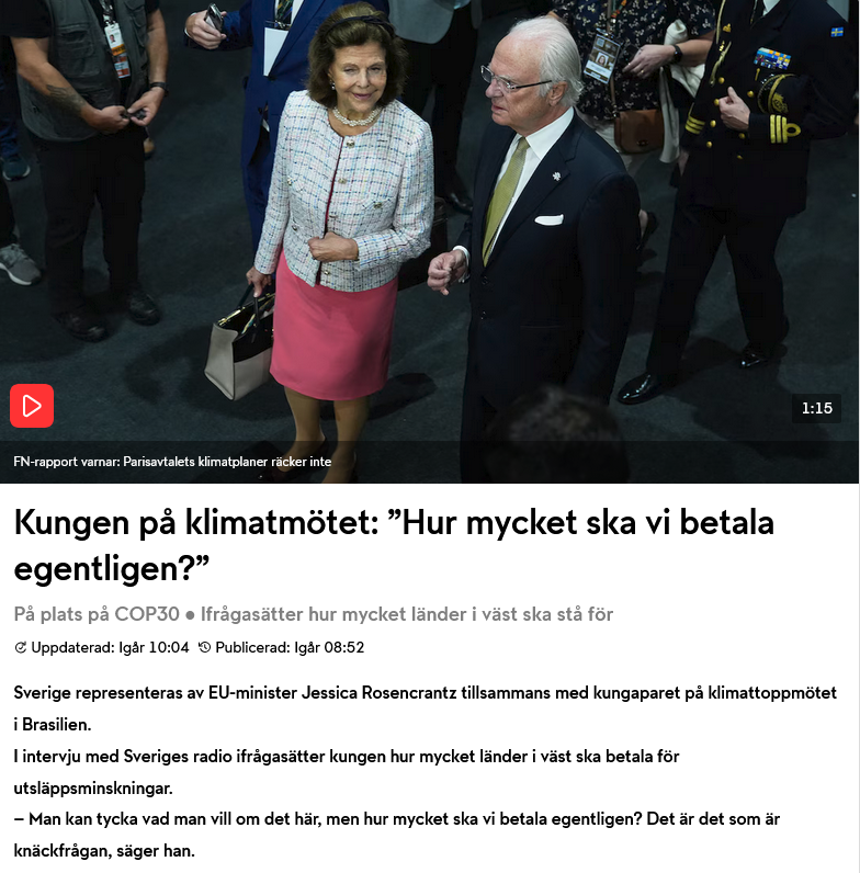 Återigen är det H.M. Konungen som visar sunt förnuft och ställer de självklara frågor som inte annars ryms i den skitnödiga och verklighetsfrånvända debatten.
tv4.se/artikel/3BYTLi… #svpol