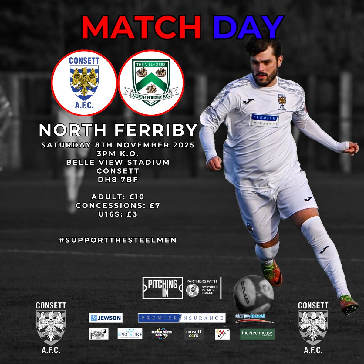 ConsettAFC's tweet photo. It's matchday! Come and join us as we take on @north_ferribyfc with a 3pm KO. Cash only at the turnstiles, but cards can be used inside the ground. https://t.co/VdqJhWufLI