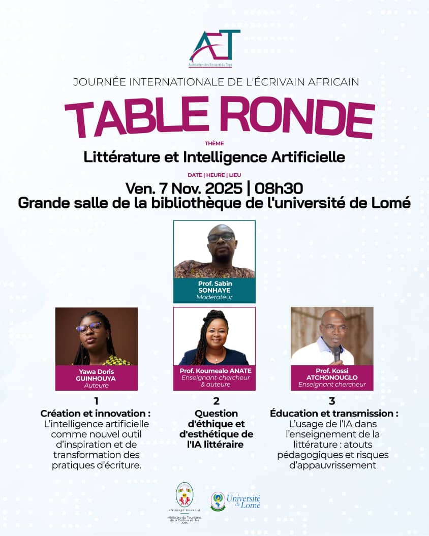 Le Togo a célébré #JIEA2025, avec un riche programme que j'ai pris plaisir à organiser avec  l'AET :  table ronde sur « Littérature et Intelligence Artificielle », hommage Koffi Gomez &amp; Dieudonné Ewomsan, 2 grands écrivains togolais,  dédicace de livre !  
#EcrivainAfricain #AET