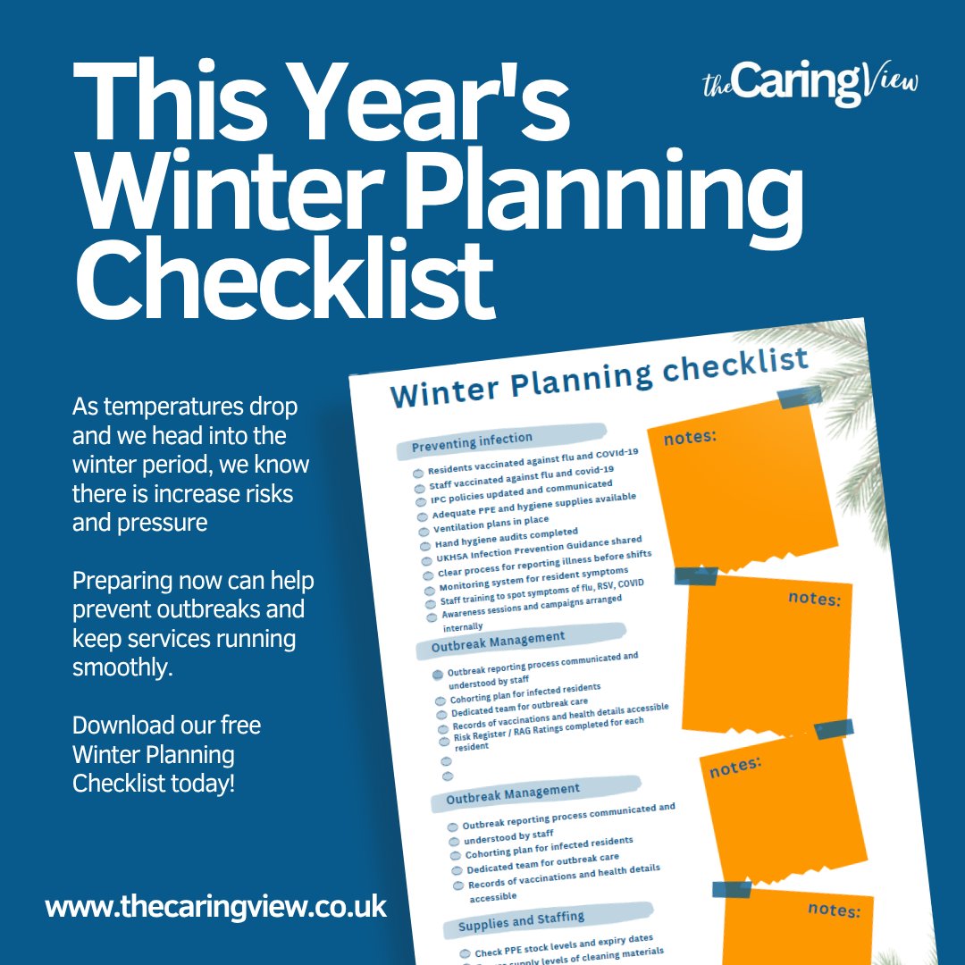 TheCaringView's tweet image. As temperatures drop and we head into the winter period, we know there is increase risks and pressure

Preparing now can help prevent outbreaks and keep services running smoothly.

Download our free Winter Planning Checklist today here 👉 thecaringview.co.uk/resource-hub/a…