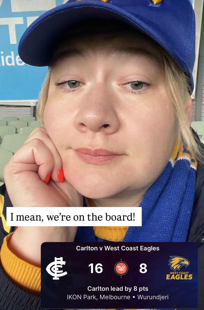 kaseysymons's tweet image. Footy feelings quarter-by-quarter from today’s #AFLW Final between @eaglesaflw and @carltonfc_w 😅
Despite my Eagles falling to the Blues, I’m so proud of their historic moment in making it to finals and look forward to next season. Go Eagles 💙💛🦅 #AFLWFinals