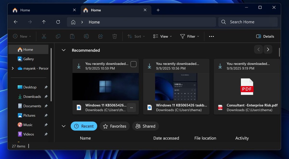 WindowsLatest's tweet image. Windows 11 File Explorer will now directly show &apos;Recommended&apos; files from local and cloud storage.

The &apos;Recommended&apos; section works automatically when your PC is linked to a Microsoft account.

Microsoft says this feature will make it &quot;easier to access files you frequently use or…