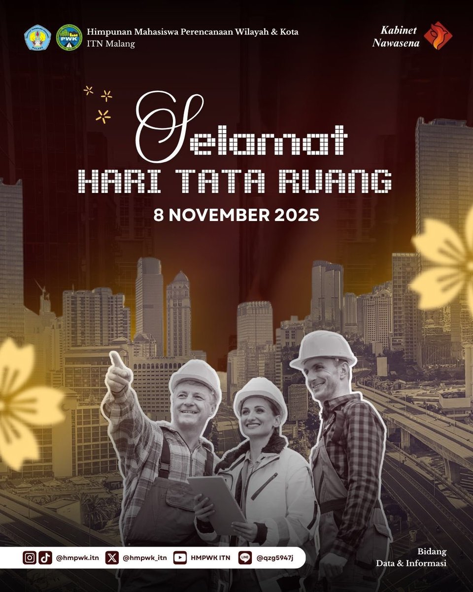 [SELAMAT HARI TATA RUANG]

8 November, Hari Tata Ruang Nasional.
Mari bersama wujudkan ruang yang aman, nyaman, dan produktif!

HMPWK ITN MALANG 2025/2026
Bravo Planologi! 💪‼️

#KabinetNawasena