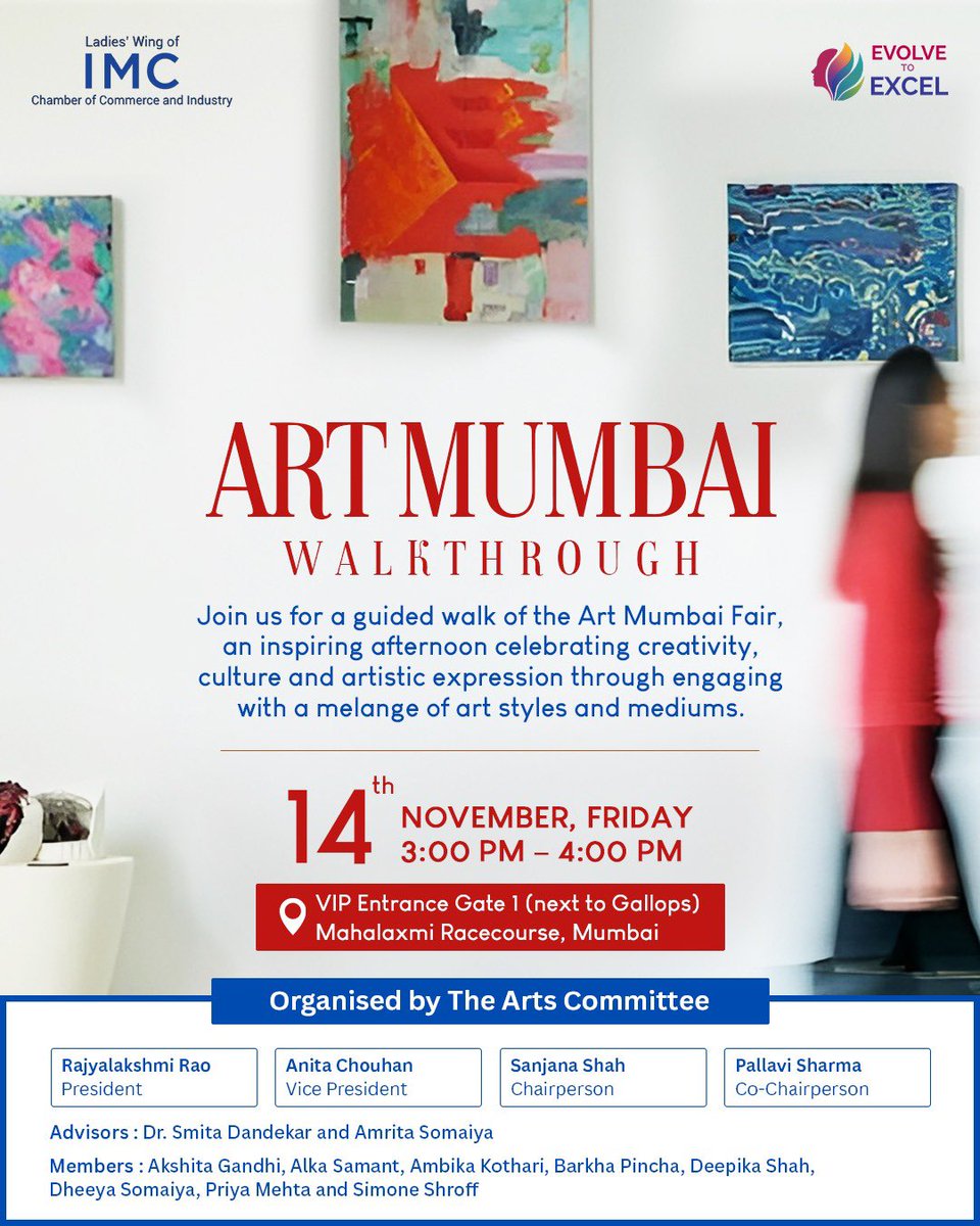 Step into a world where imagination meets expression.

Join us for a curated walkthrough at Art Mumbai, an afternoon celebrating creativity, culture, and contemporary voices that define today’s art scene.

🗓️ Friday, 14th November
🕒 3:00 PM – 4:00 PM
📍 Mahalakshmi Racecourse