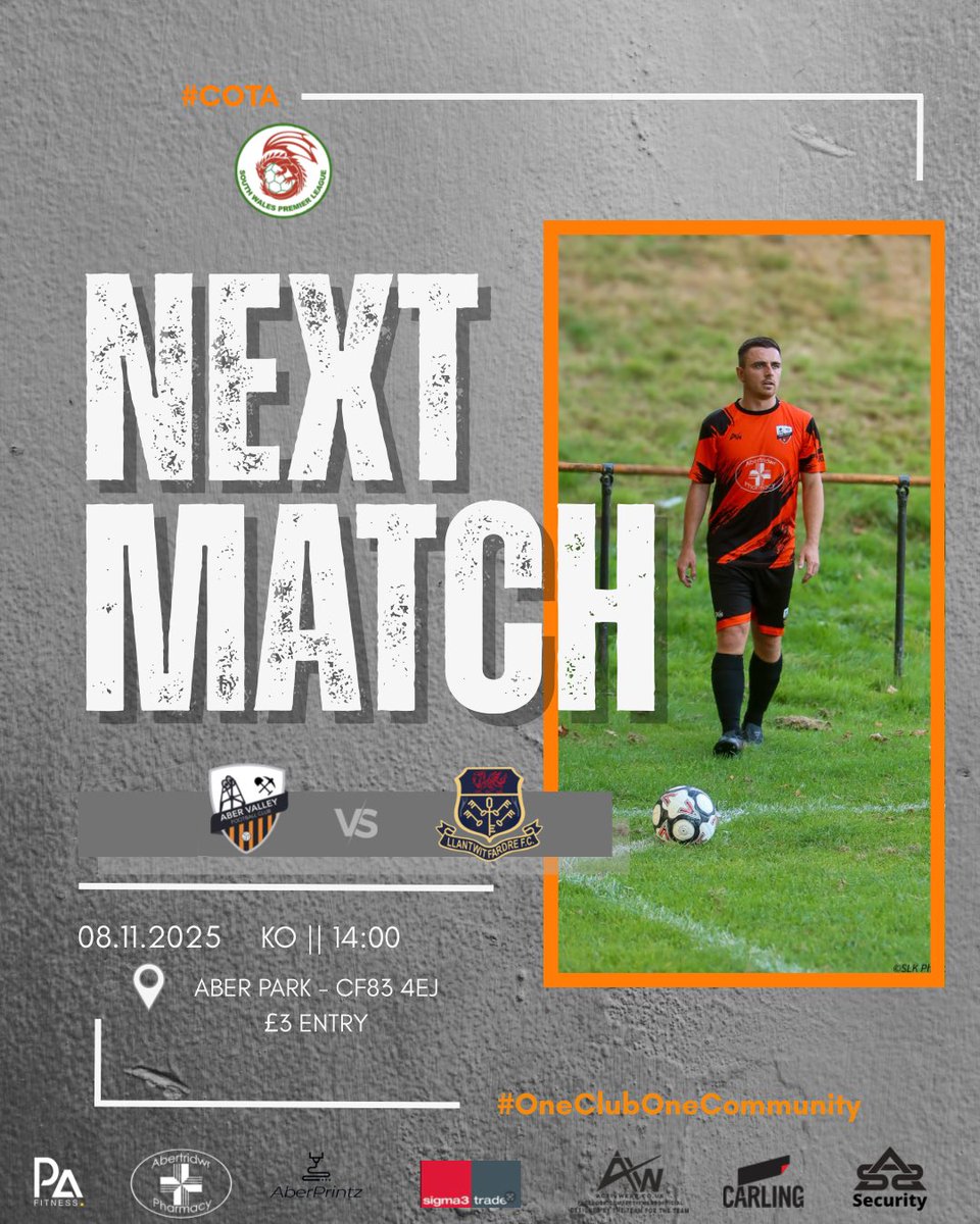 Match Day 🖤🧡

Join us at Aber Park as our firsts team face @llantwitfardre!