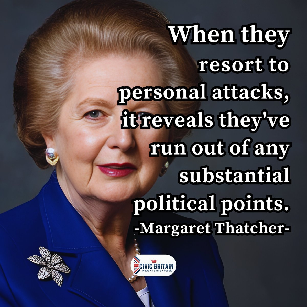 Civic_Britain's tweet photo. A reminder from the Iron Lady herself: strength in politics isn’t about shouting louder  it’s about standing firm on principles when others lose theirs. 💪🇬🇧

#Discussion #RespectfulDebate #ThatcherWisdom #MargaretThatcher #PoliticalWisdom #IronLady #TruthOverTactics #UKPolitics https://t.co/Tnrohux0aR
