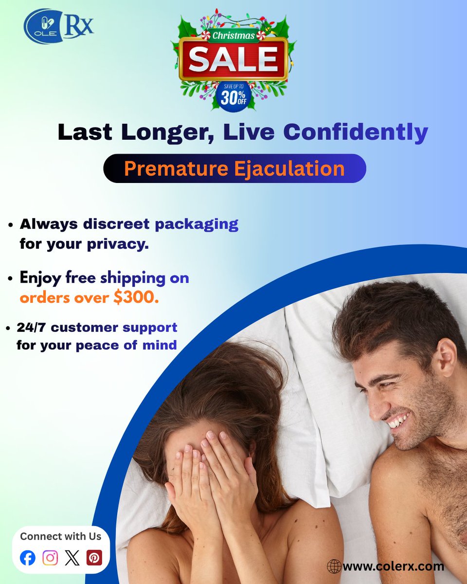 Colerx_com's tweet image. 🎄 Make Every Moment Count This Christmas!
Struggling with premature ejaculation? Try our trusted pills and feel the difference this festive season.

#Prematureejection  #PrematureEjaculationHelp #ChristmasOffer #FeelConfident #Colerx