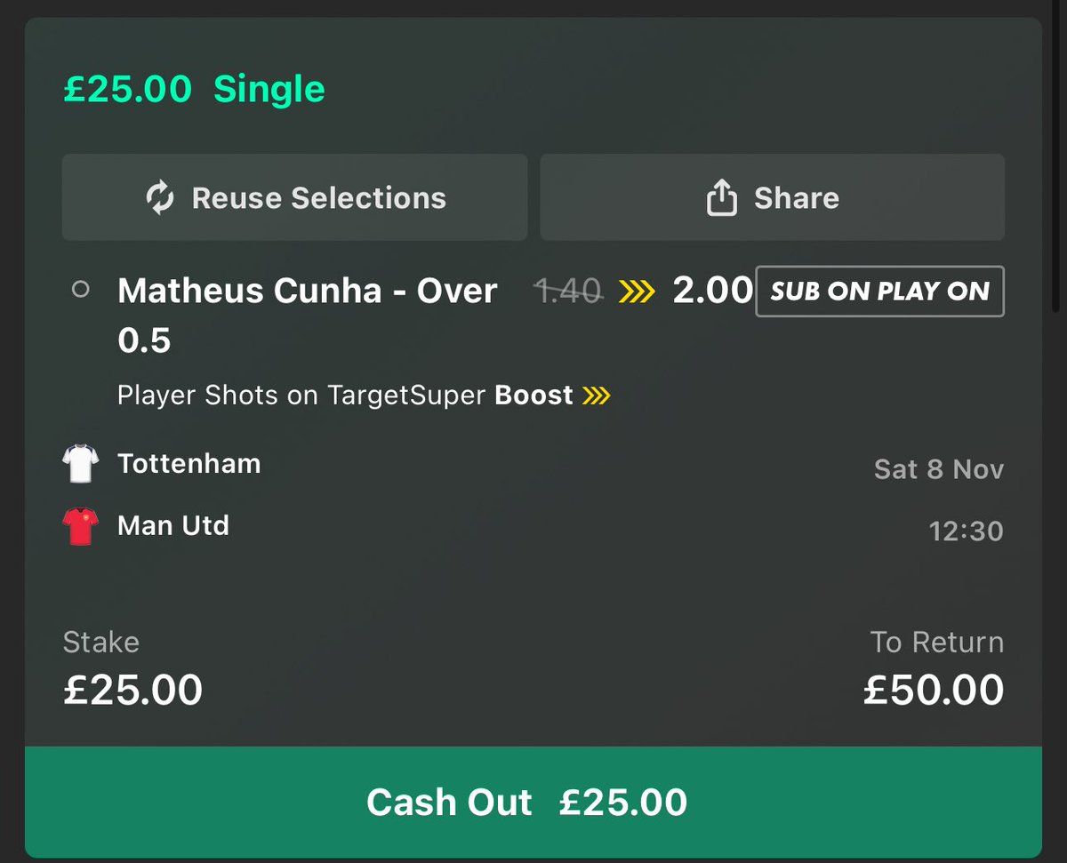 BarneyBets's tweet image. 🤑 CASH GIVEAWAY 

I’m backing the bet365 super boost on Tottenham Hotspur vs Man United in the premier league today! 

If Matheus Cunha has a shot on target, I’m giving £50 CASH away to someone who:

LIKES ❤️ and REPOSTS ♻️ this post AND follows @BarneyBets