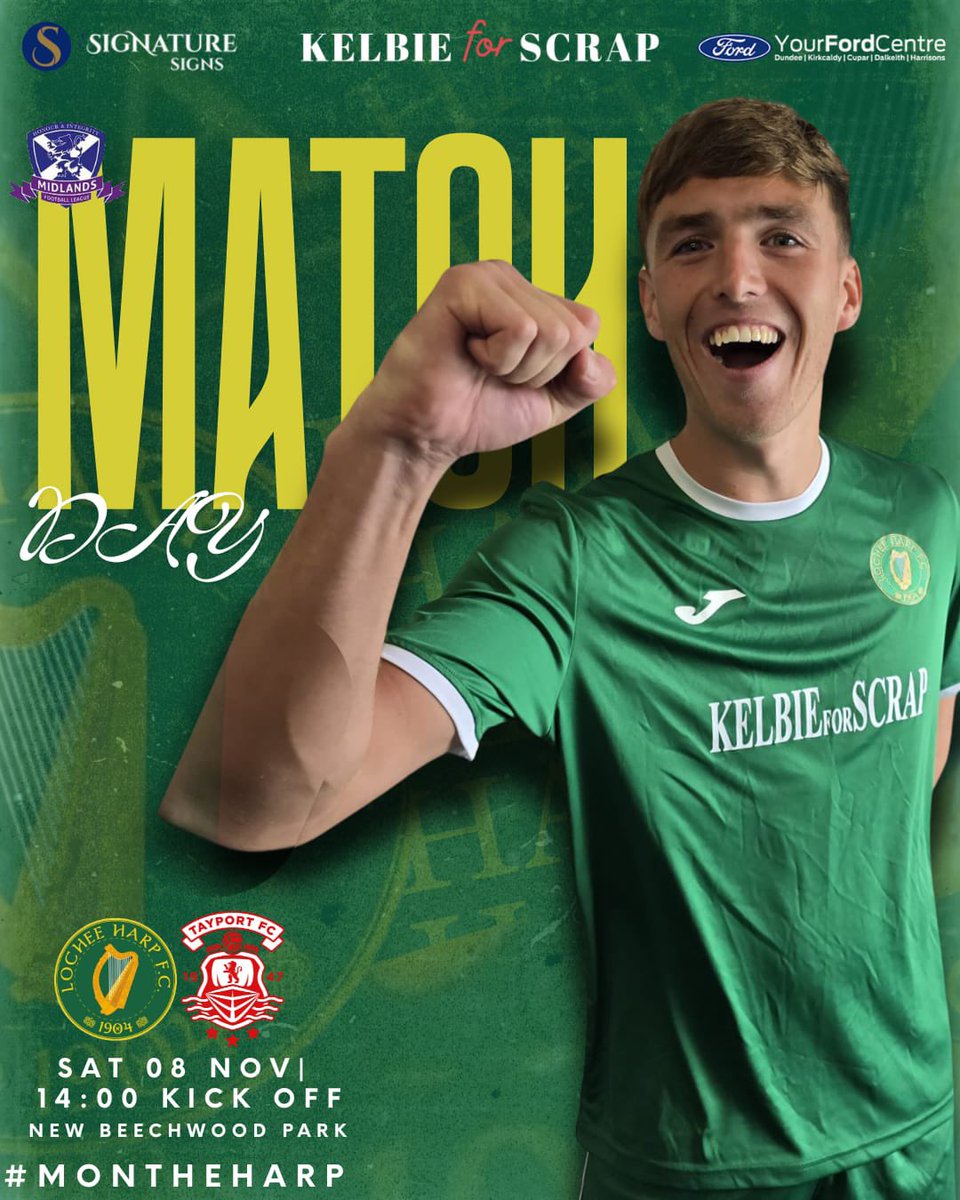 🟢🟢🟢 Match Day 🟢🟢🟢

We’re back in action today as we host Tayport in a Midlands League game. 

Our Mgmt team &amp; committee are short-handed due to illness, but the boys are in good hands. Assistant Manager John Dunn and GK Coach Dan Edelston will take charge from the dugout.