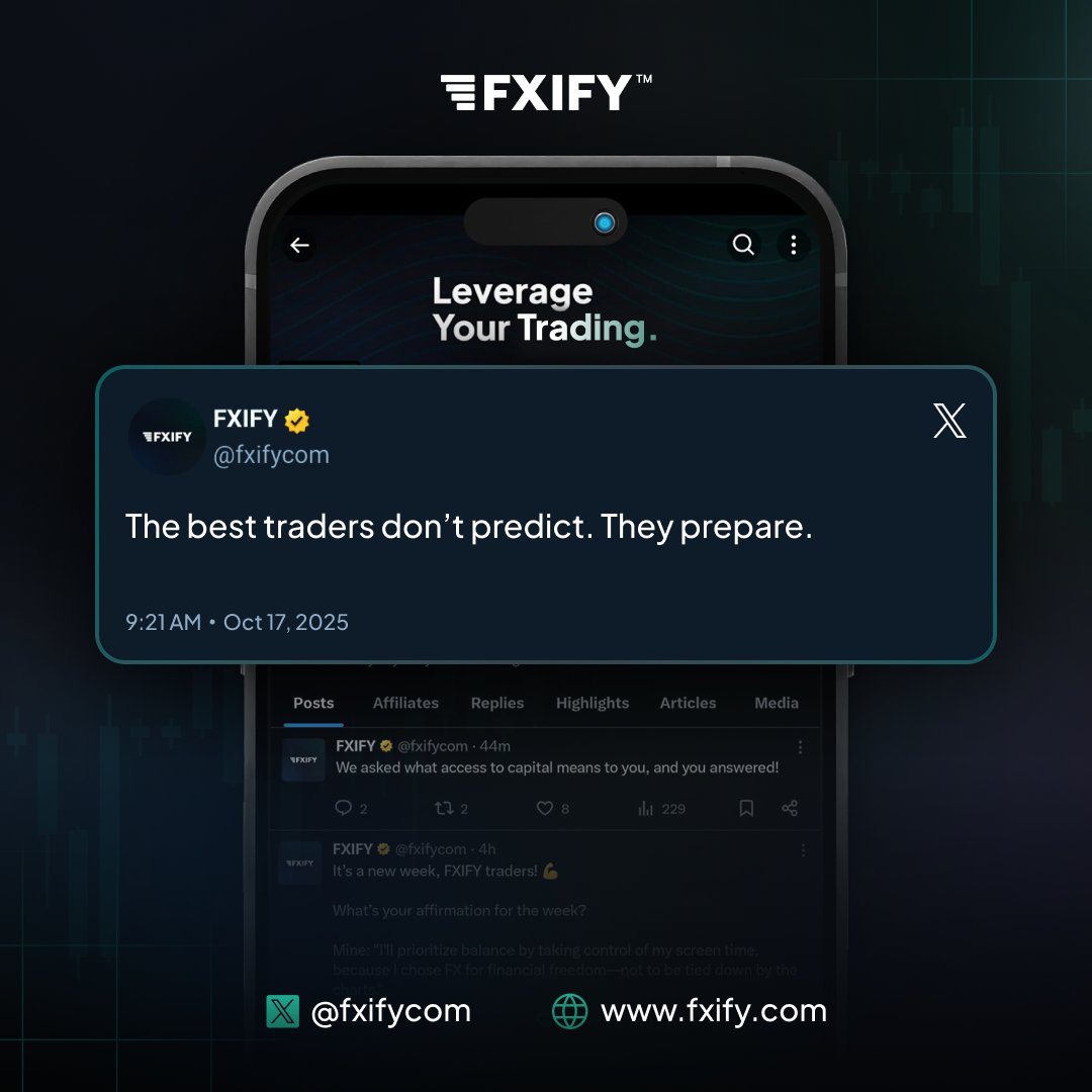 fxifycom's tweet image. The best traders don’t predict.

They prepare — and adapt. 🔁

Preparation beats guessing every time.

#FXIFY #PropTrading #FundedTrader
