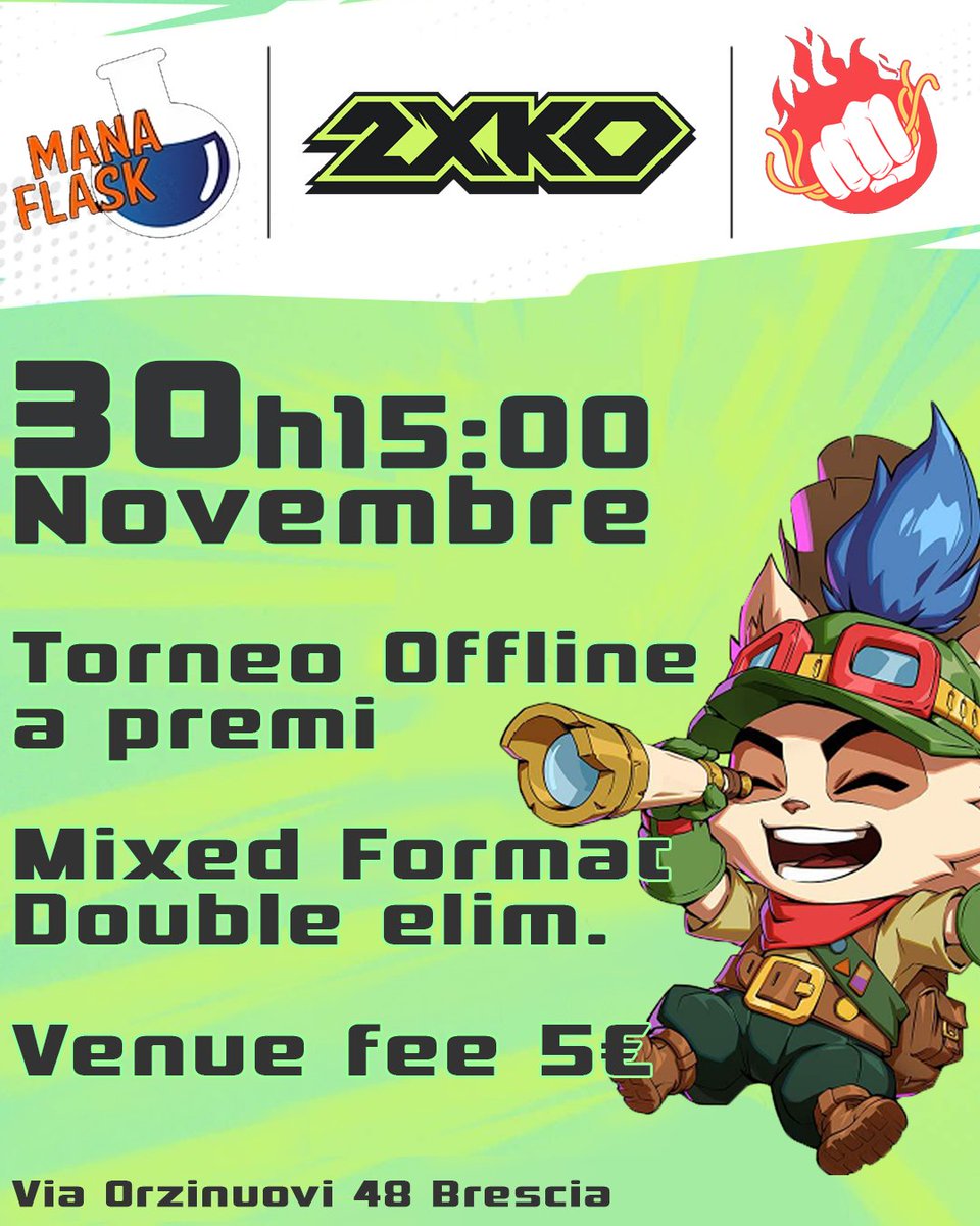 🤜 #2XKO OFFLINE ALL'OKIFLASK 🤛

Il nostro raduno mensile in quel di Brescia sale di livello per offrire a tutti voi, picchiaduristi italiani, il suo primo torneo DAL VIVO e A PREMI! 🔥

Ci si vede Domenica 30 Novembre nel locale del Mana Flask! PARTECIPATE NUMEROSI 🤝

1/2