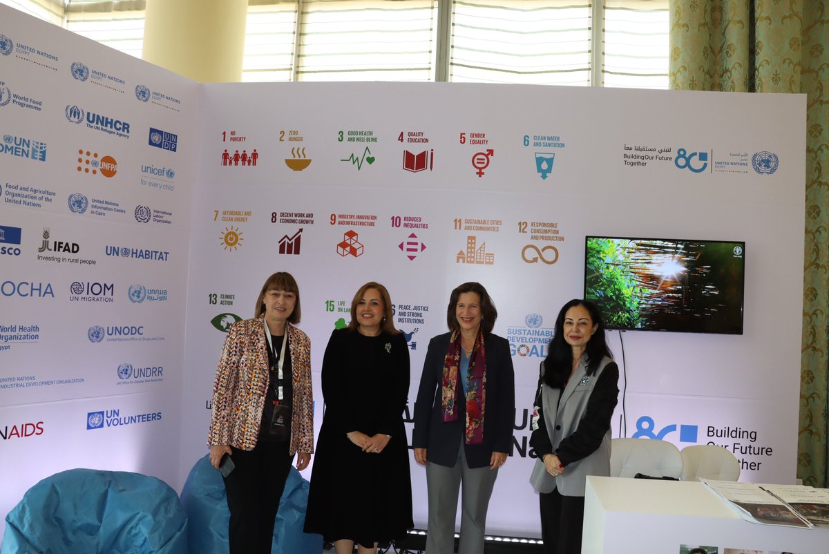 A vibrant day at the <a href="/UN/">United Nations</a> Egypt booth at  <a href="/EGMediaForum/">Egypt Media Forum</a> (EMF) —🎤🎥 buzzing with media interviews and lively talks on the <a href="/UN/">United Nations</a>’s work and support to Egypt’s #SDGs journey, highlighted by a visit from 🇺🇳Chief Communicator <a href="/MelissaFleming/">Melissa Fleming 🇺🇳</a>, <a href="/elenapanovaUN/">Elena Panova 🇺🇳</a> &amp; EMF's Noha El Nahass.
