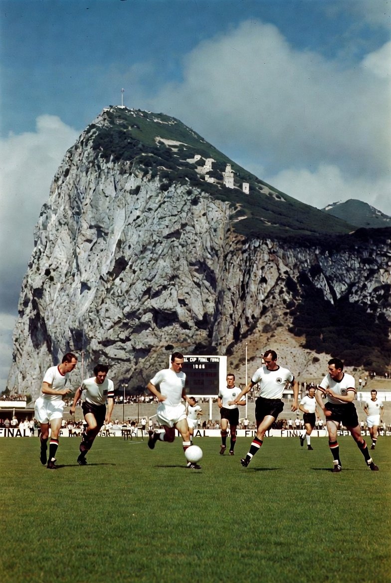 JamesMakey1917's tweet image. Imagine Grok: 

&quot;England v Germany in 1966 Gibraltar&quot; #ImagineGrok #AI