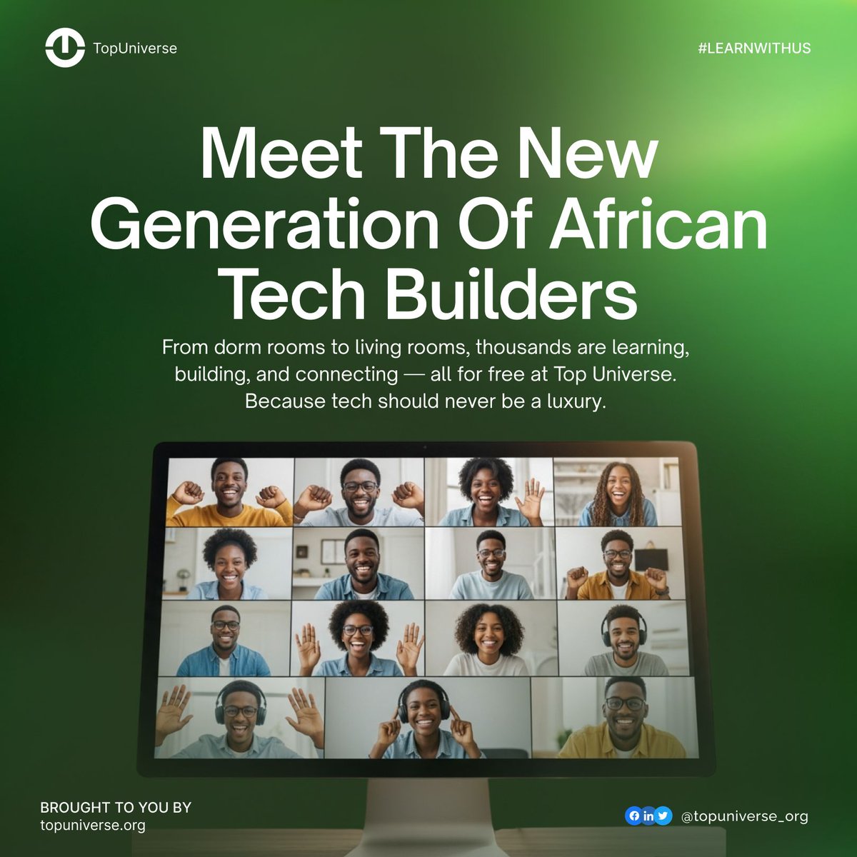 topuniverse_org's tweet image. A new generation of African tech builders is rising.
From dorm rooms to living rooms, all learning &amp;amp; building for free at @TopUniverseHQ.
Because tech should never be a luxury.

Start your journey here: linq.sh/universe

#FreeTechTraining
