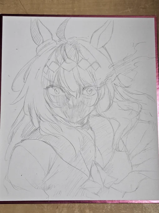 色紙にオグリ描いてる 