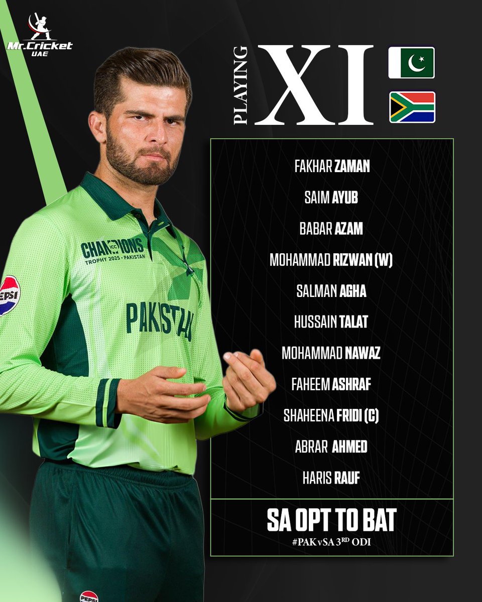mrcricketuae's tweet image. Have a look at the playing XI of #PAKvsSA third odi.