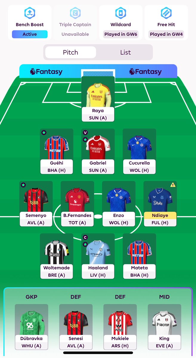 GW11🔒 ✅ BB active 

• C erling 🤖
• OR: 631k 🌍
• Gyo, Rodon 💀♻️ Mateta, Guehi 🦅

Více na instagram.com/reel/DQxC-c7DS…

#FPLcommunity #GW11 #FPL #LFG #BB