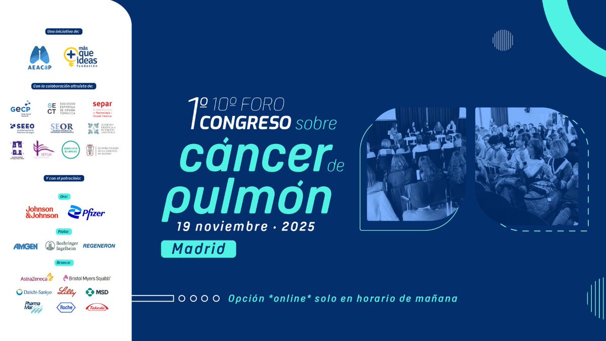 📢¡El 10º Foro sobre Cáncer de Pulmón se convierte en congreso este año! 

💙Una iniciativa de <a href="/AEACaP/">Cáncer de Pulmón</a> y <a href="/FundacionMQI/">Fundación MÁS QUE IDEAS</a> ¿Contamos contigo?😌

🗓️19 de noviembre en Madrid
💻También online

🖊️¡Solo quedan 10 días! ¡Inscríbete! 👉bit.ly/CongresoAEACaP…

🧶Te contamos en hilo⤵️